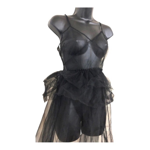 Black sheer mesh‎ chiffon tulle peplum goth tutu v-neck dress size medium new - Picture 4 of 10